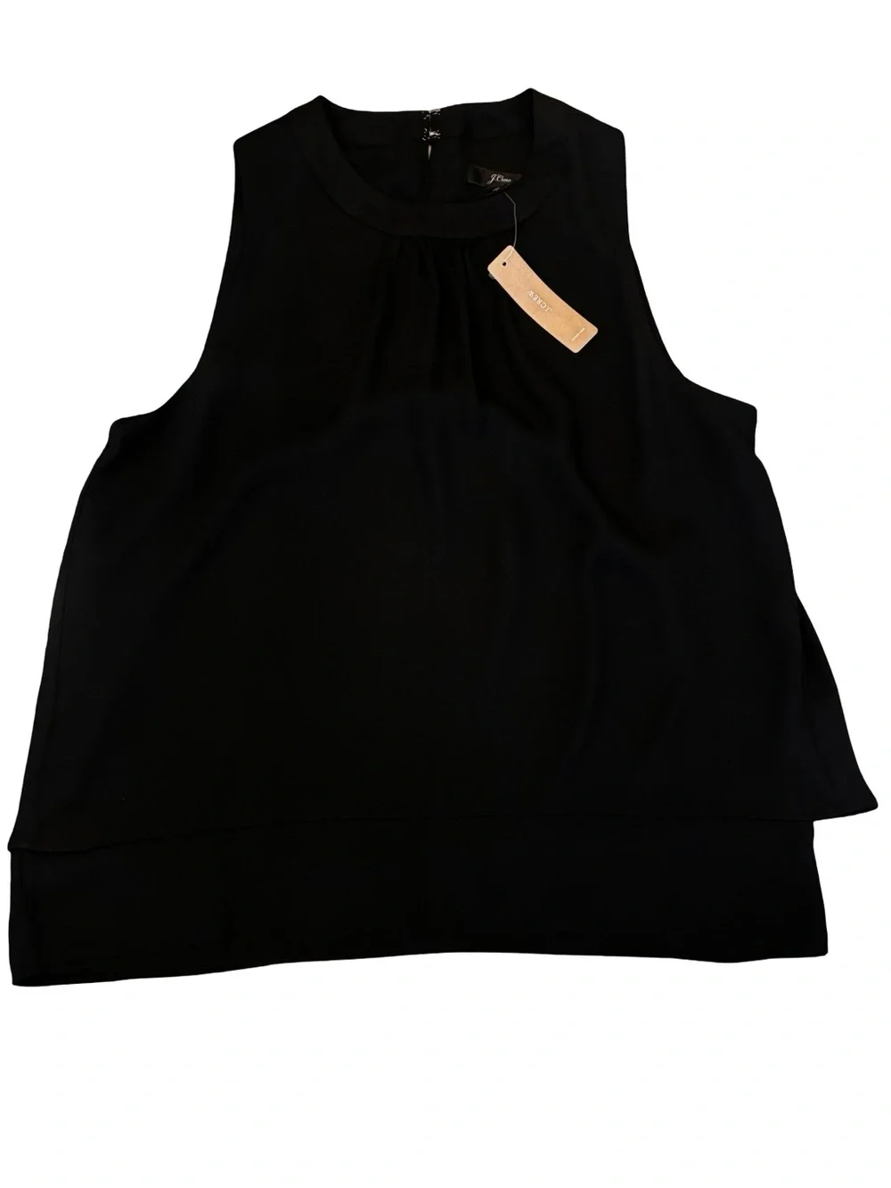 NWT J. CREW black sleeveless tiered drapey blouse, Size 6.